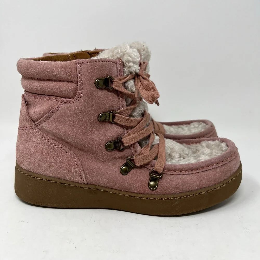Zodiac Women's 7 Pierson Suede Ankle Lace Up Boots Pink Leather Platform Snow